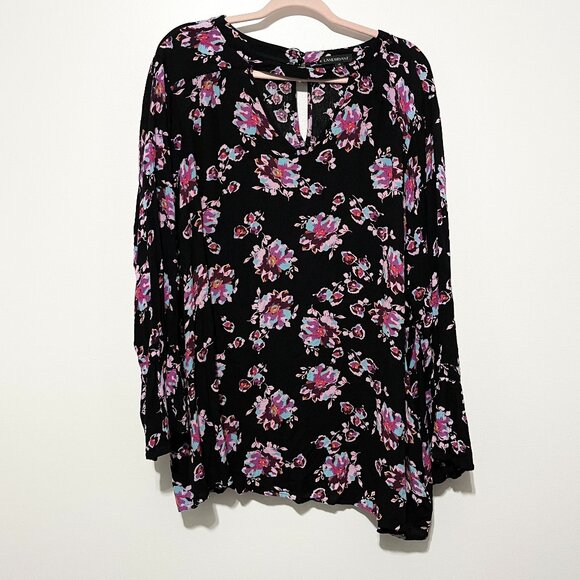 Lane Bryant Womens Bell Sleeve Blouse Size 22 Black Floral Dark Cottagecore Boho - Picture 1 of 9